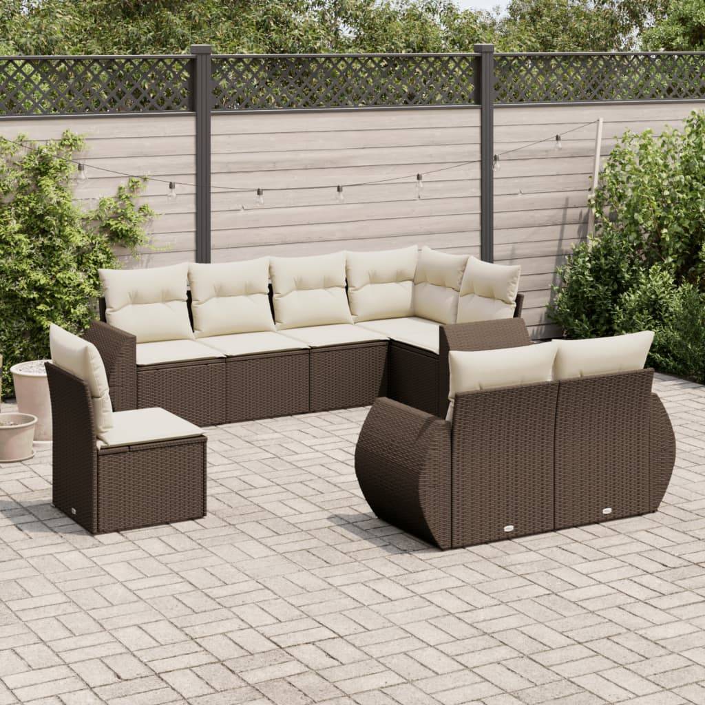 Sofasæt Til Haven 9 Dele Med Hynder Polyrattan - Brun og cremefarvet / Uden bord