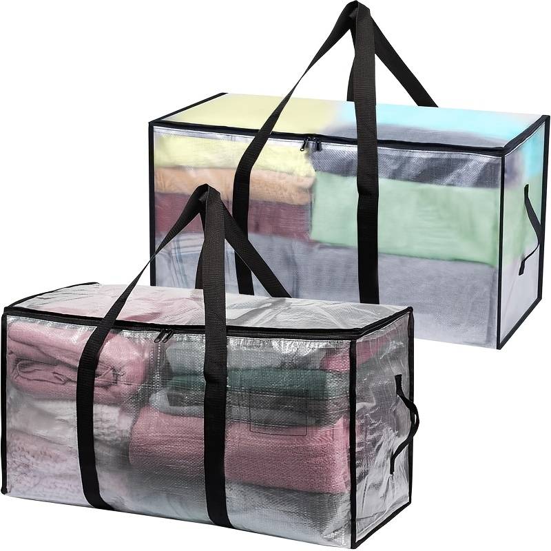 Heavy-duty Storage Bags, Extra-large Moving Storage Boxes, Transparent Waterproof Zippered Storage Bags, Clothing Storage, Laundry Bags, Packing
