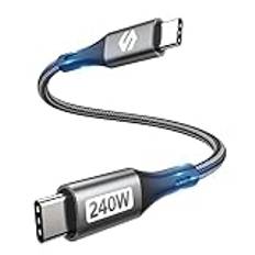 Silkland USB C to USB C Kabel Kort 30CM, 240W 48V/5A, PD3.1&QC4.0+, USB Typ C Snabbladdningskabel för Android Auto, Samsung S24 Ultra S23 S22 S21, MacBook Pro/Air, iPad Pro/Mini, Pixel