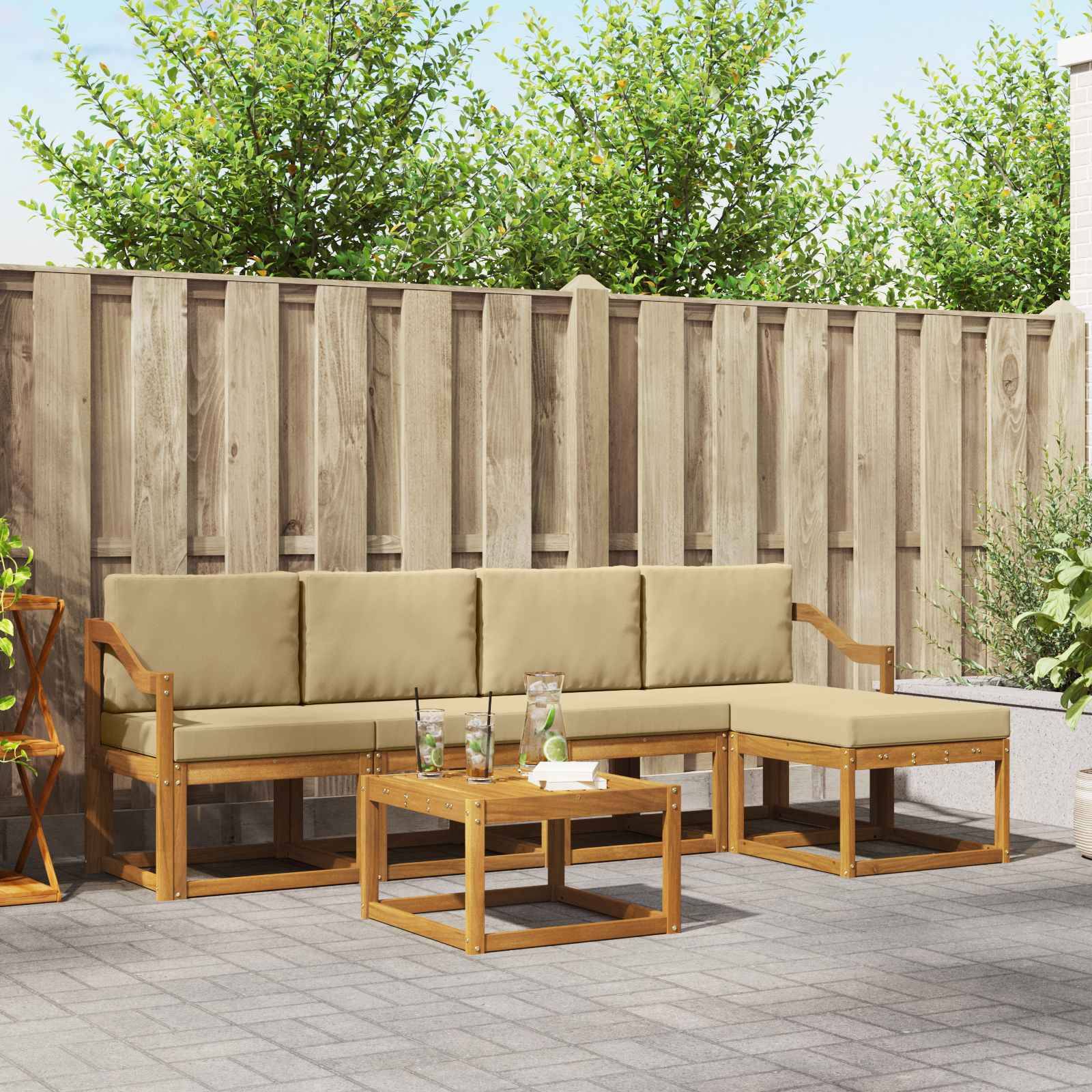 vidaXL Utomhussoffset 6 pcs Naturlig och Beige Massivt Akaciaträ