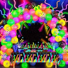 87 st Neon festdekorationer Glow In The Dark Födelsedagstillbehör Neon Ballong Arch Kit & Bakgrund Bordsduk UV Blacklight Luminous Glow Ballonger Tonå - Som visas på bilden (A)