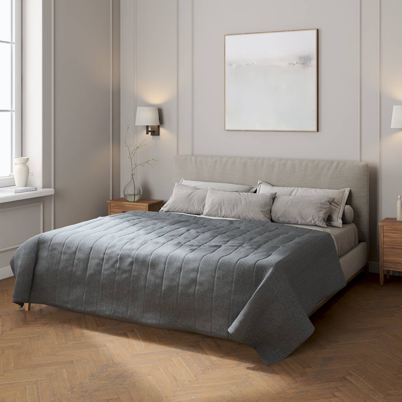 Sengetæppe quiltet<br/>10cm striber, Koksgrå, City