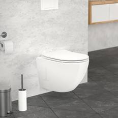 ECD Germany Randlös vägghängd toalett med nanobeläggning vägghängd toalett kort utskjutning 49 cm toalett vit matt med avtagbar WC-stol Duroplast mjukstängande mekanism spolning keramik Lotus-effekt