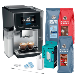 Siemens TQ713R03 EQ700 Inox Espressomaskine Inkl. Siemens Plejepakke & 3kg Rigtig Kaffe Hele Kaffebønner