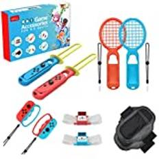 10 in 1 Switch Sports Game Accessories Set, Family Game Kits Compatible for Switch NS, Hand Grip, Wristbands, Straps,Tennis Racket Combo Pack Game Set