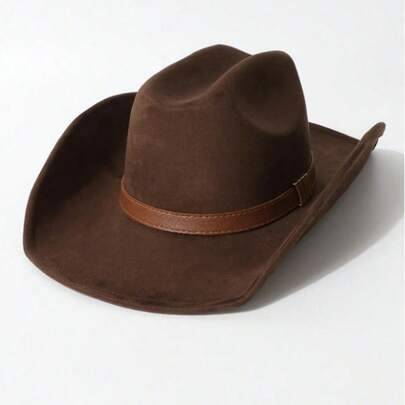 1 st minimalistisk vintagehatt för kvinnor med läderbälte, cowboyhatt i västerländsk stil i polyesterfiber, personlig cool modehatt med bred brätte, l - Multifärgad (Huvudomkrets 57 cm)