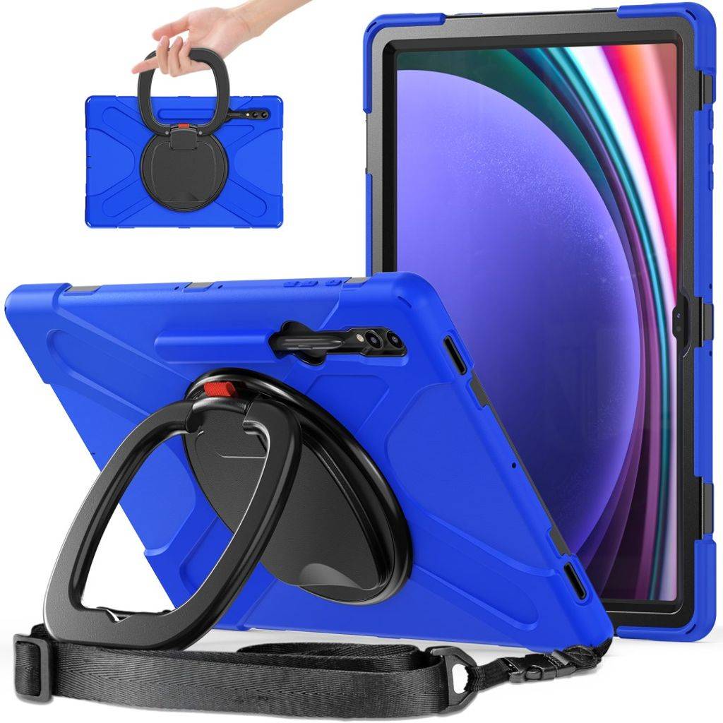 Samsung Galaxy Tab S9 cover med skulderrem - blå og sort