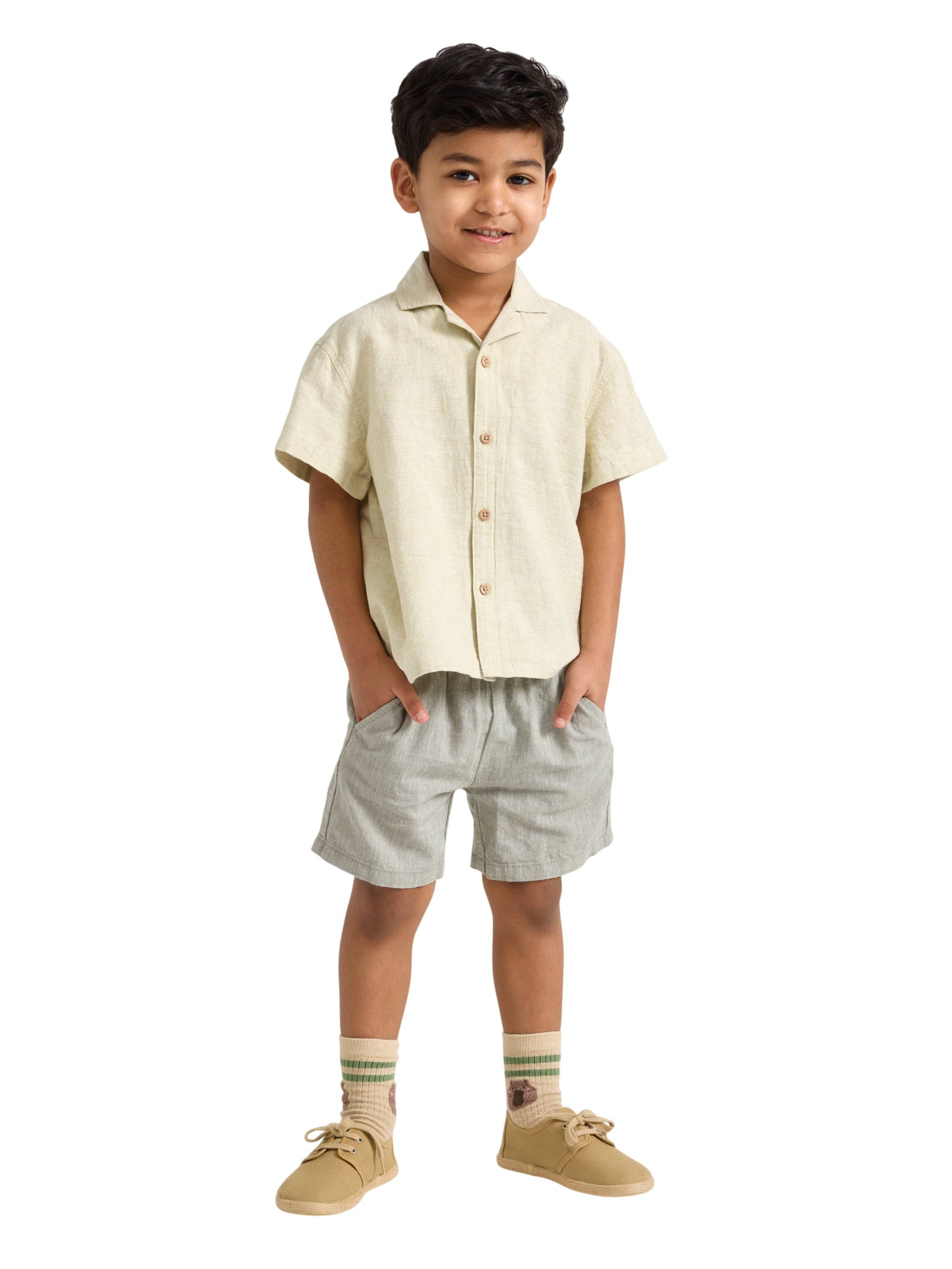 Lindex Behagelige Shorts i Hørblanding med Stl. 98-104 pojkar  - Green (98-104)
