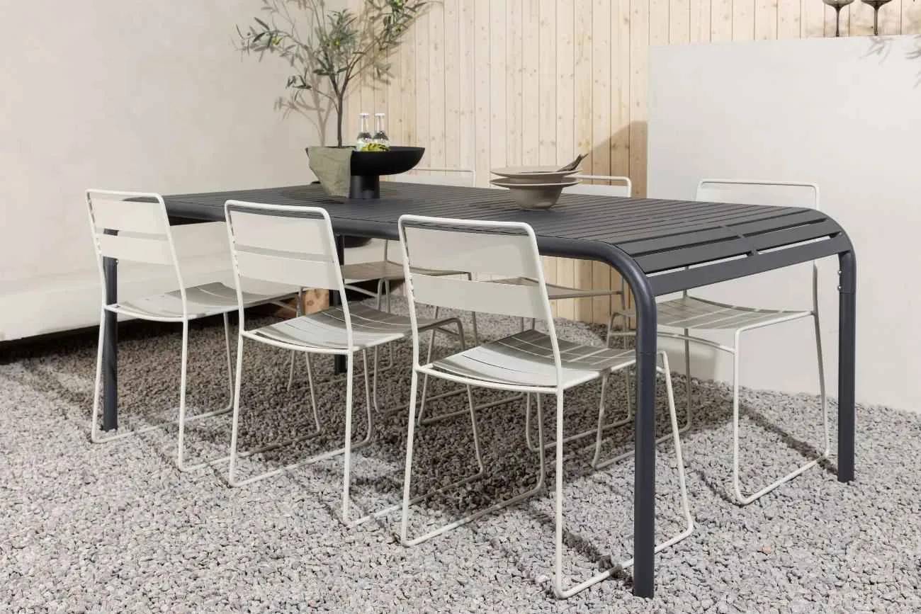 Borneo & Lina - 100×200 cm med 6 stolar - Matgrupper utomhus - beige/svart