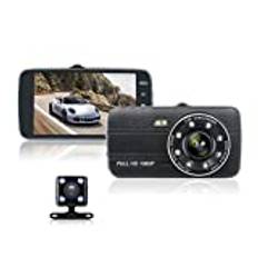 Dash Cam, 4 Tums Pekskärm Bil DVR Bilkörningsinspelare, 1080P HD Night Vision Front Rear Dual Lens Dash Cam, 170 Graders Vidvinkel, Videobandspelare för Bilar, Stöd för Minneskort