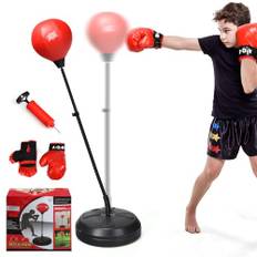 COSTWAY Punchingboll 120–154 cm, höjdjusterbar, fristående, boxningssäcksset, boxningshandskar och handpump, för vuxna, pojkar och flickor från 8 år (svart)