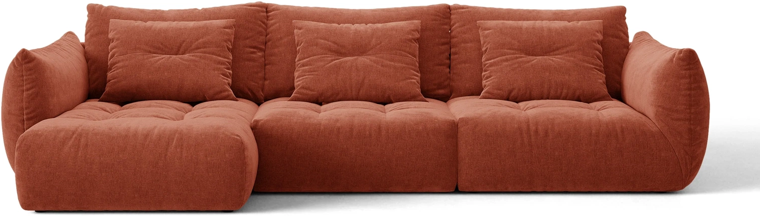 Chaiselongsofa Micadoni Bloom venstrevendt rødbrun Wind 52 strukturstof 327x152 cm.