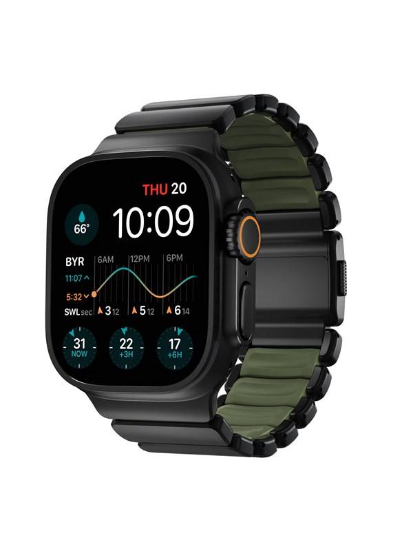 Nomad Stratos Band Black Titanium Forest Green FKM - Apple Watch 45/46/49mm