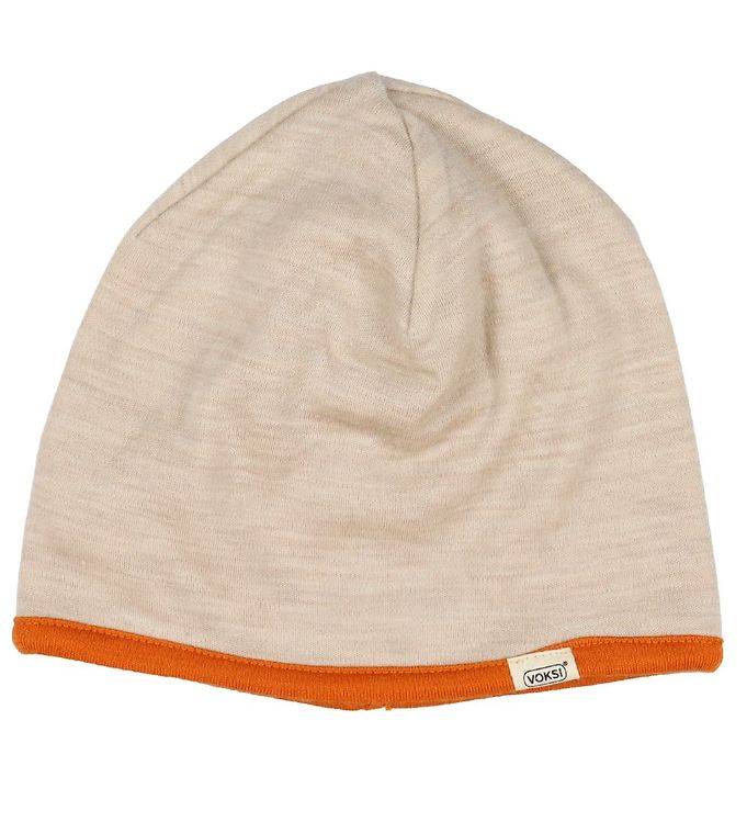 Voksi Mössa - Ull - Dubbel - Vändbar - Melange Sand/Warm Orange - Voksi - 52 cm - Mössa