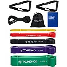 TOMSHOO Motståndsslingband, 5 paket dra upp hjälpband set latex hudvänlig med dubbla handtag och dörrankare, träningsband för styrsel, crossfit, stretching gym yoga styrketräning
