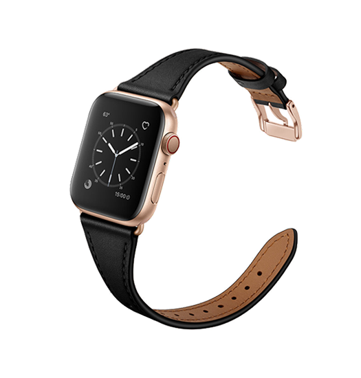 Apple Watch (38/40/SE/41/42mm) - L'Empiri™ Thin Ægte Læder Rem - Mat Sort