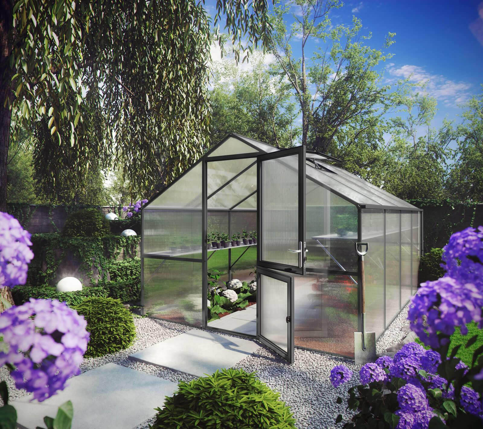Växthus Orchidee IV 13 kvm – Stormsäkert antracit växthus med hög kvalitet - Antracit
