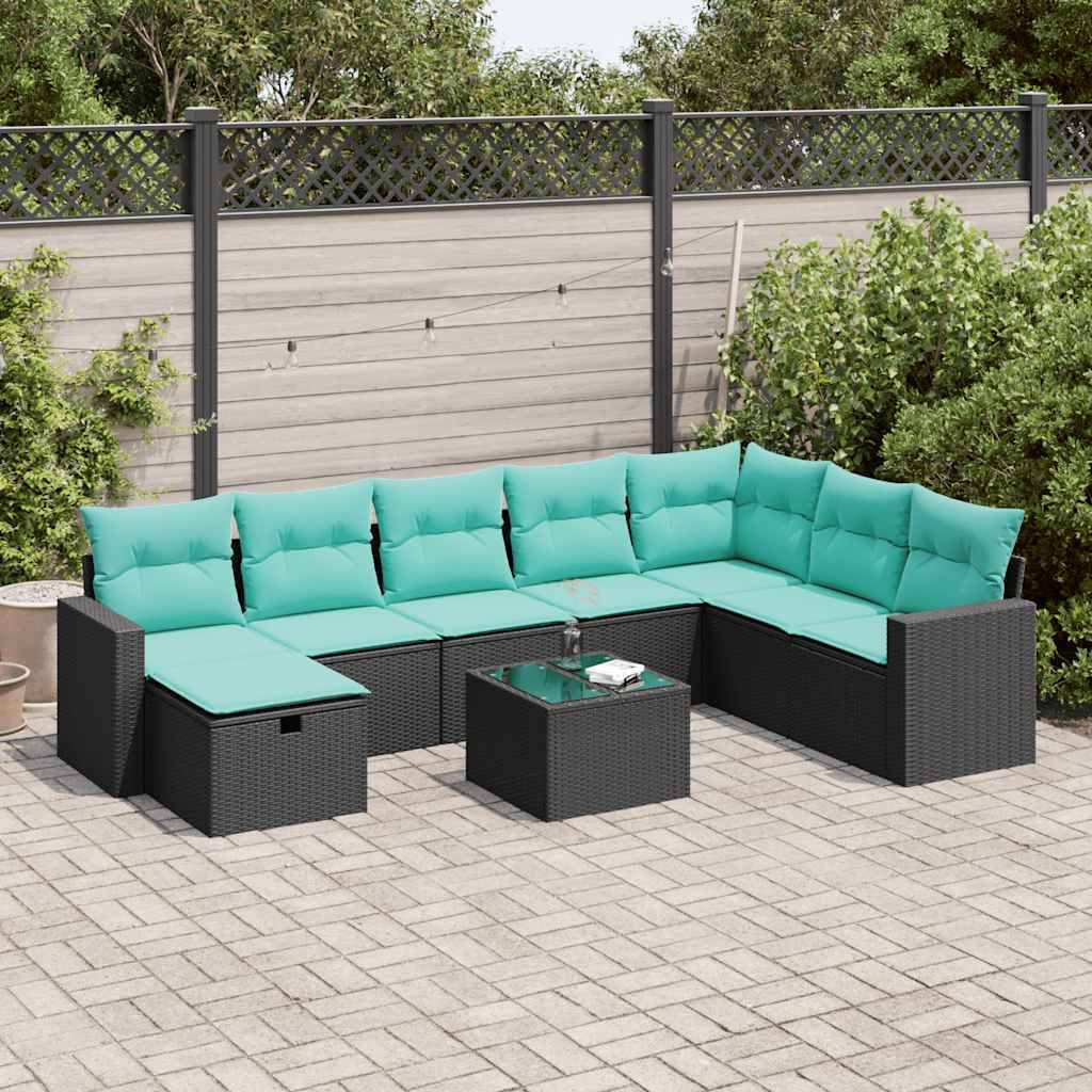 vidaXL sofasæt til haven 9 dele med hynder polyrattan sort