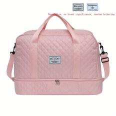 TEMU Multifunctional Quilted Bag—independent Shoe Compartment + Multiple + Rear Luggage Fixed Pouch, Rhombus Grid Durable Material, All-purpose For Gym And Daily Use!