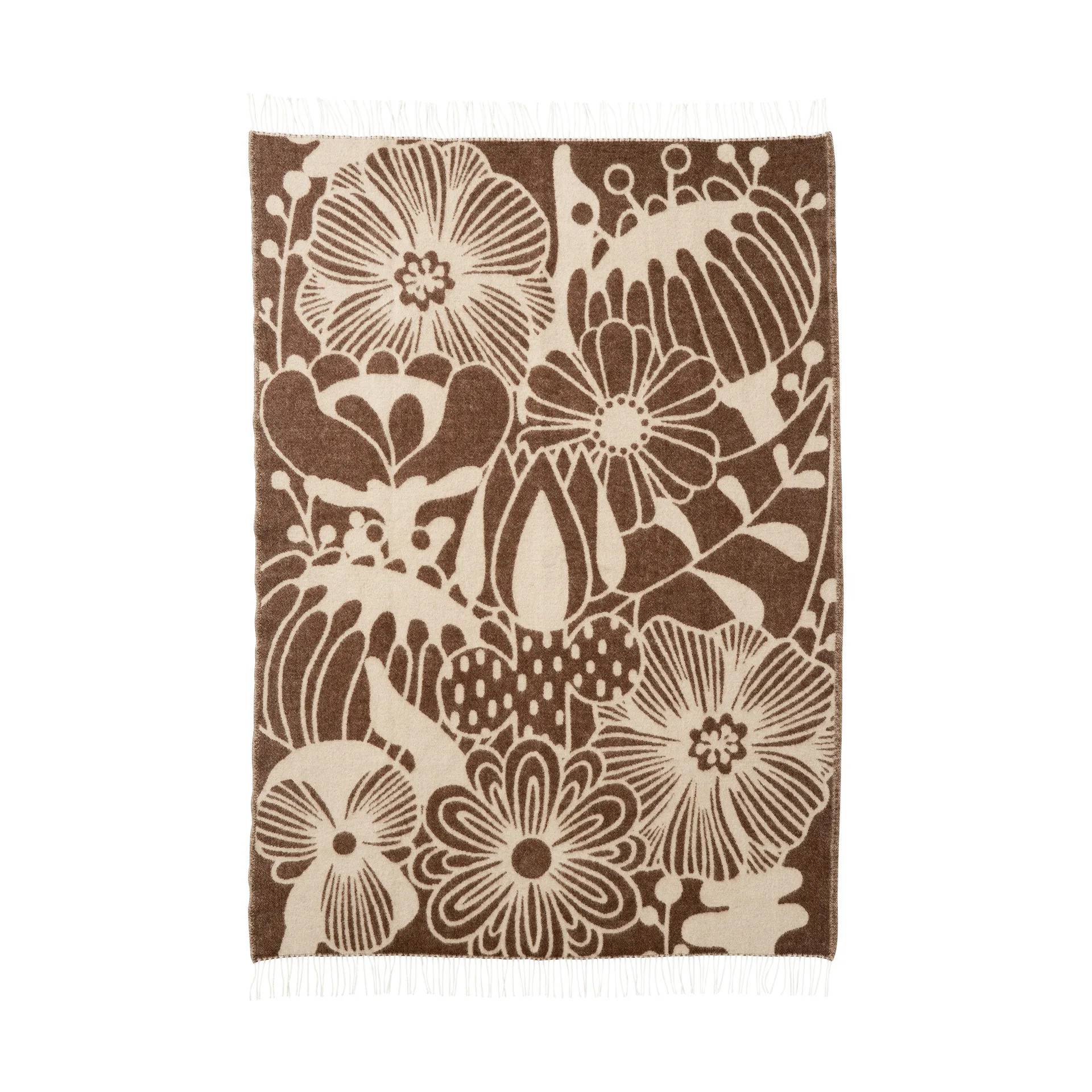 Klippan Yllefabrik Blomranka ullpläd Brown-beige, 130x200 cm - Brun