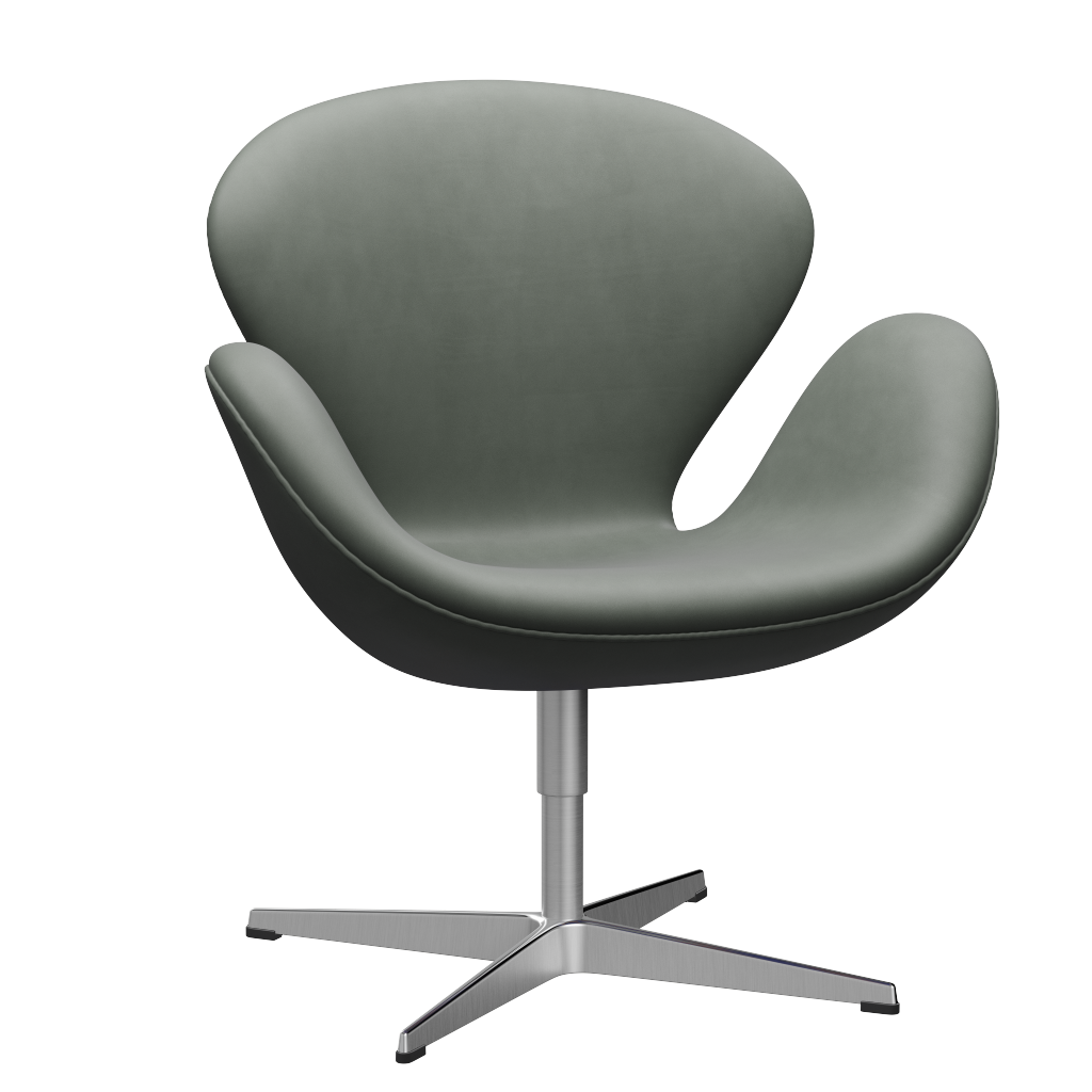 3320 Svanen loungestol, stel i børstet aluminium af Arne Jacobsen Grace læder - Concrete Grey - Jacobsen Plus