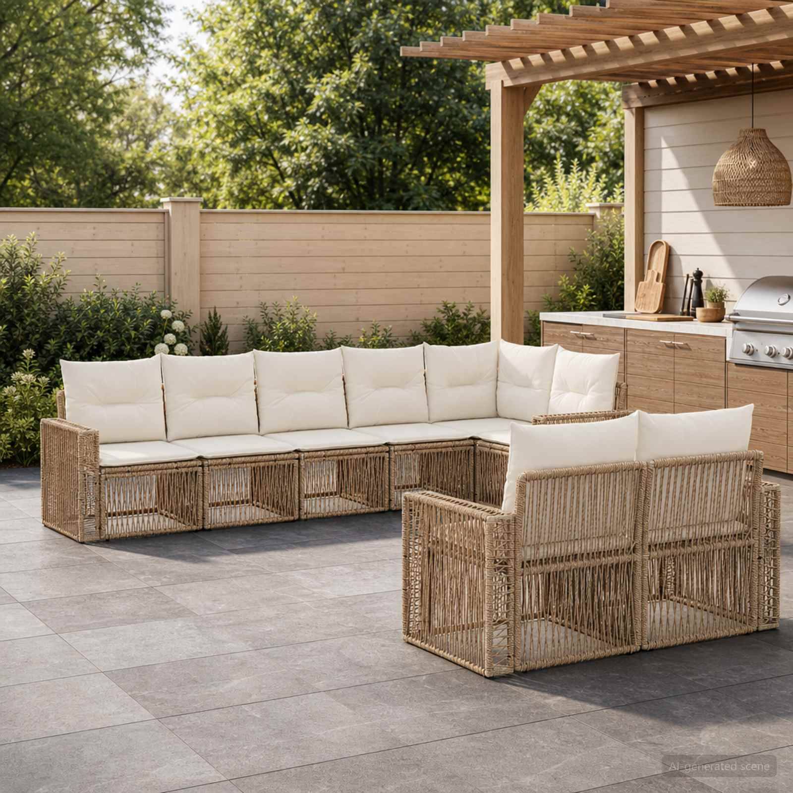 vidaXL Havesofa Sæt 8 stk. Beige og cremehvid polyrattan