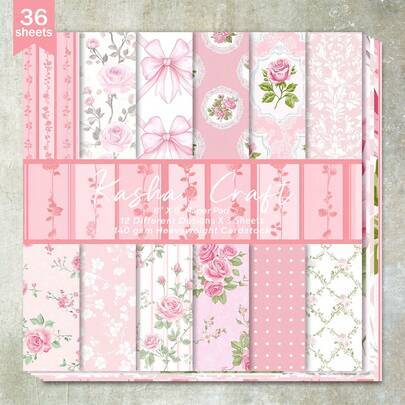 36 ark 6 tum (rosa romantisk rosblommig randig bakgrund) scrapbookingpapper, lämpligt för bullet journal, junk journal, gratulationskortbakgrund, foto