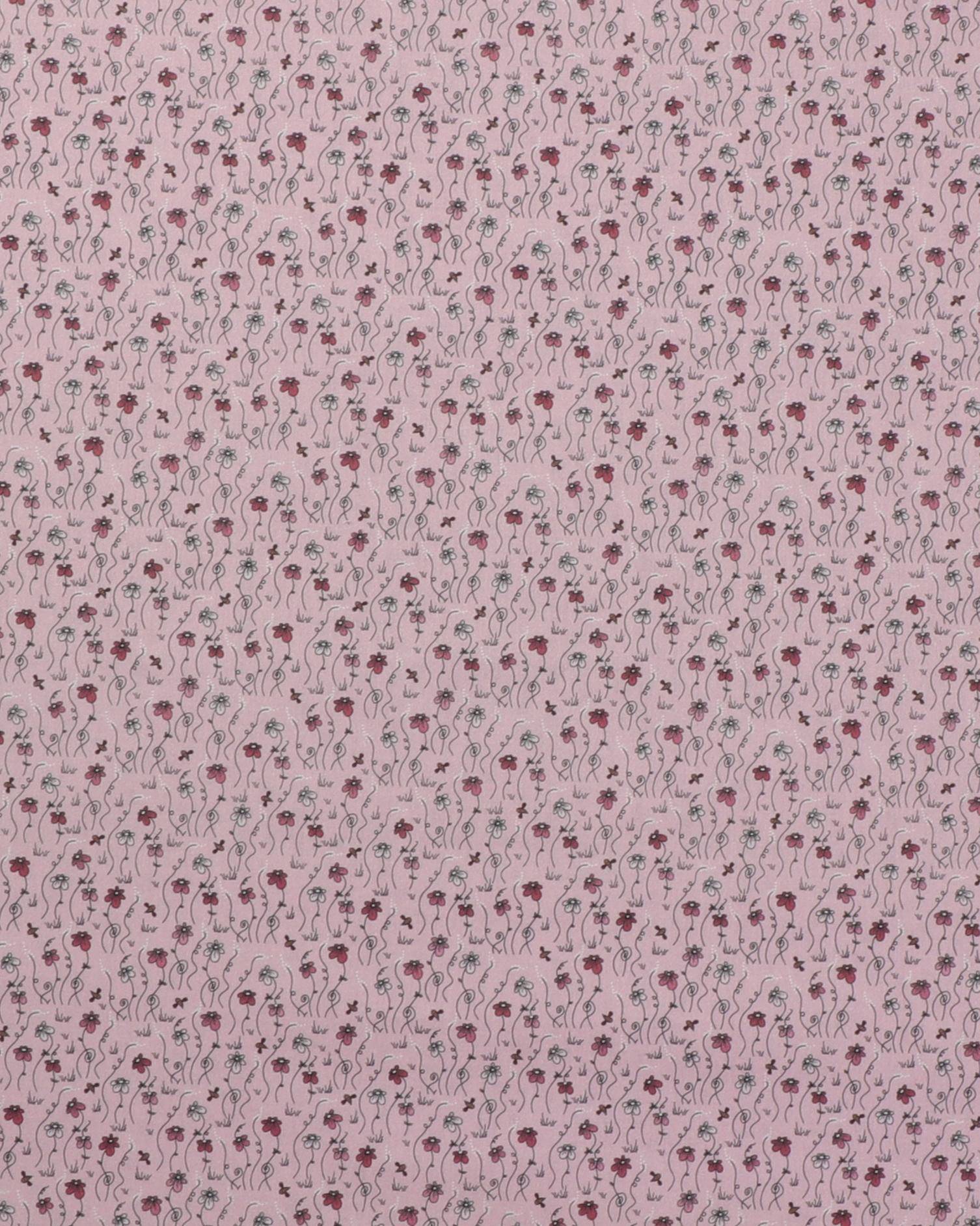Rosa m. små blomster og bier - Patchwork - 100% Bomuld