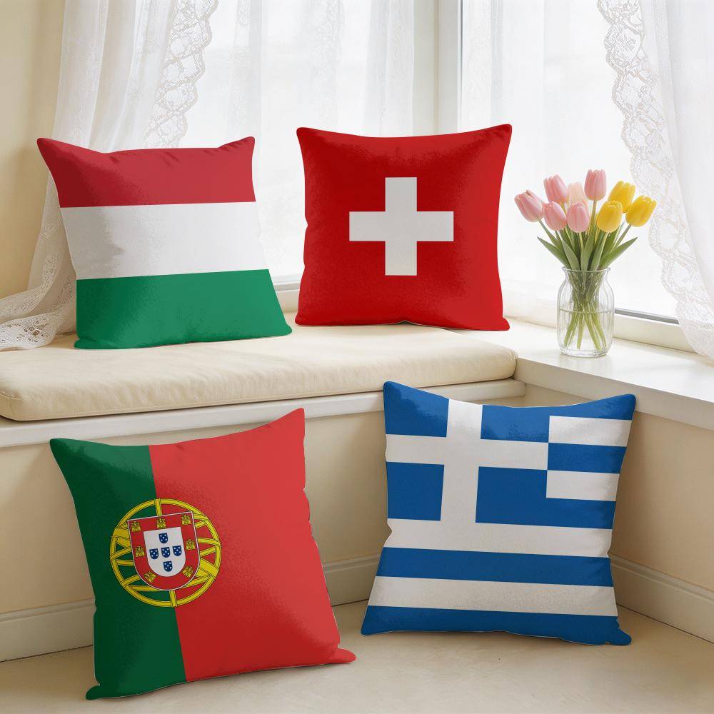 Europeiska Nationalflaggor Kuddfodral Fyrkantigt Kort Plysch Kuddfodral Vardagsrum Soffa Heminredning Funda X blue