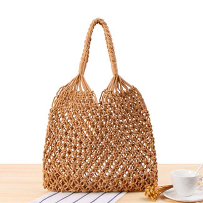 Handgjord stråväska för kvinnor Beach Weaving Handväskor