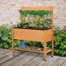 Højbed plantebord blomsterbord 105 x 40 x 135 cm lavet af fyrretræ, arbejdsbord til have og balkon, havebord