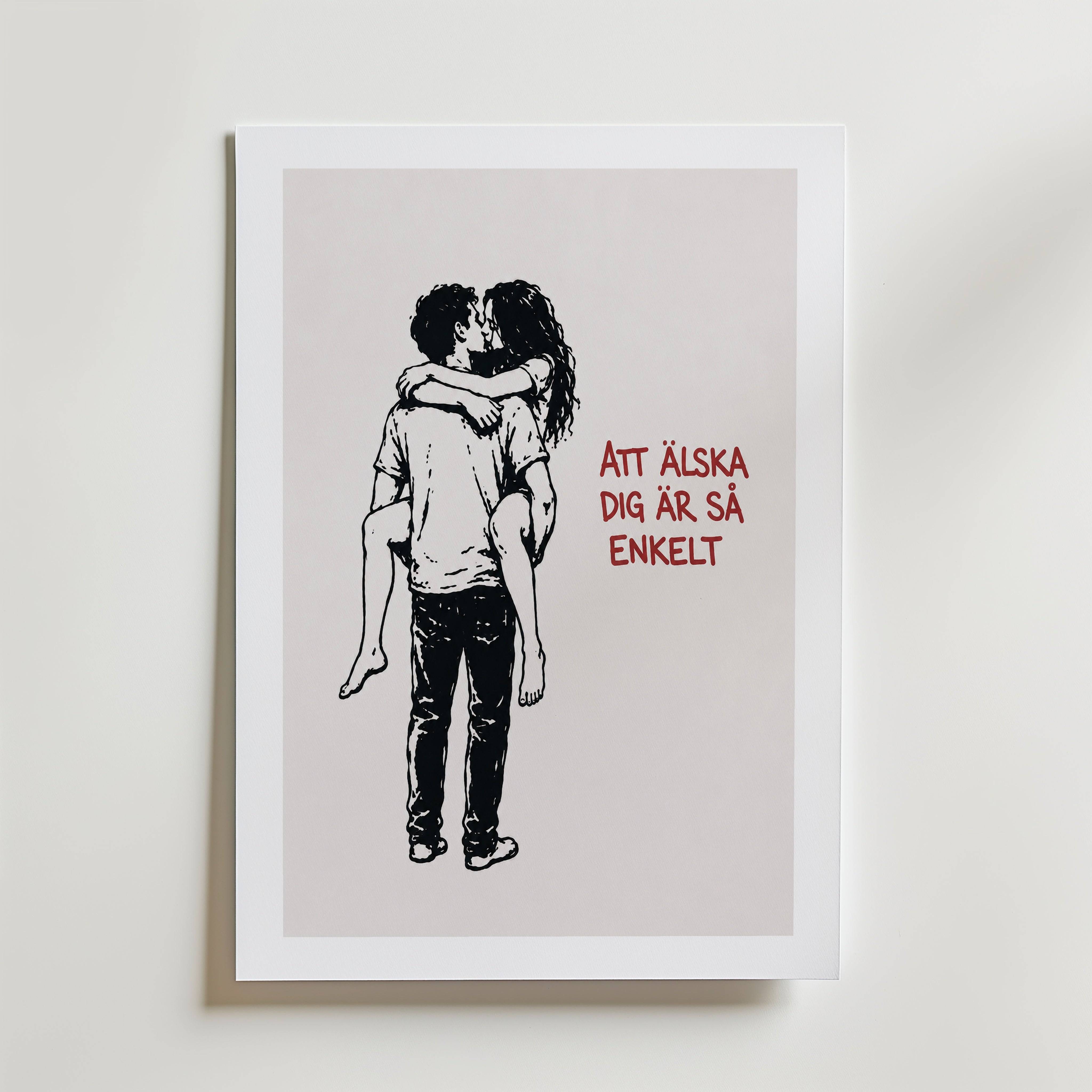 �lska Enkelt Poster - Fine Art Poster 40x50 cm Med passepartout