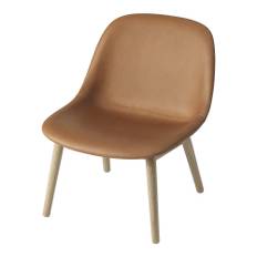 Muuto - Fiber Lounge Chair Wood Base Refine Leather Cognac/ Oak - Fåtöljer - Iskos-Berlin - Träfärgad - Metall/Trä/Plast