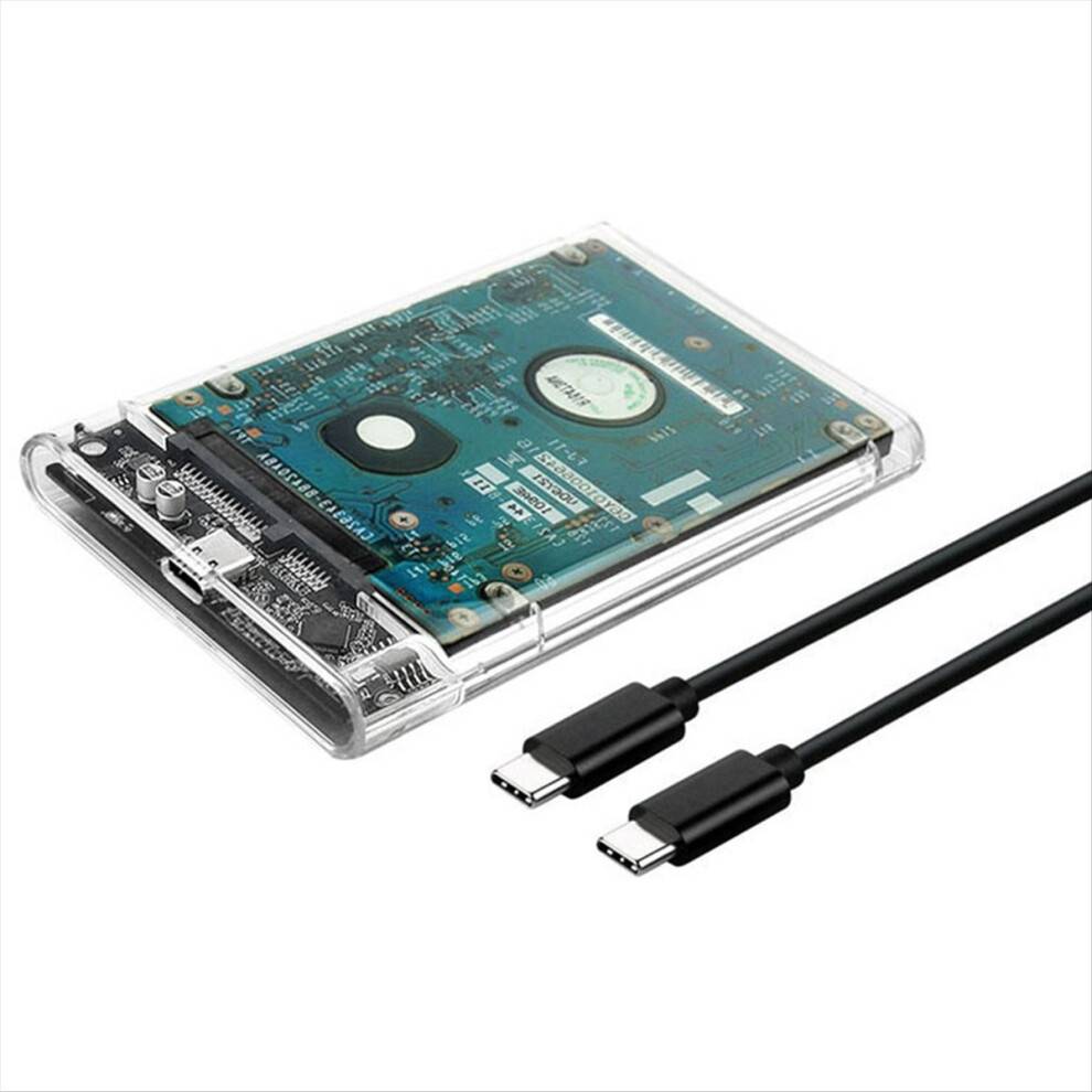 2,5 tommer HDD SSD-kabinet SATA til USB 3.1 Type C 4TB transparent ekstern harddiskkabinet kompatibel med UASP III bærbar computer