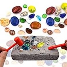 BSTCAR Mineraler utgrävningsset med 17 ädelstenar och 3 gruvverktyg, utgrävningsleksaker, utgrävningsset, pedagogiska leksaker, presenter, barn, pojkar och flickor
