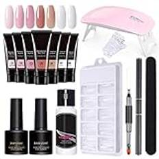 CZSMART Polygelnagel-kit, med förlängningar, gel, olika former, nagellampa och nagelfil, nagelmanikyr-startkit för nybörjare