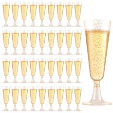LOLYSIC 30 stycken guldrosa champagneglas plast 160 ml, champagneglas plast, återanvändbara BPA-fritt champagneglas, för bröllop, födelsedagar, fester