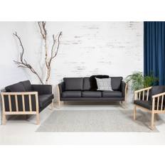 Svane Design Denver tremmesofa (3 pers. sofa - L196 cm, Dolaro semianilin læder - mørkebrun, Ubehandlet bøg)