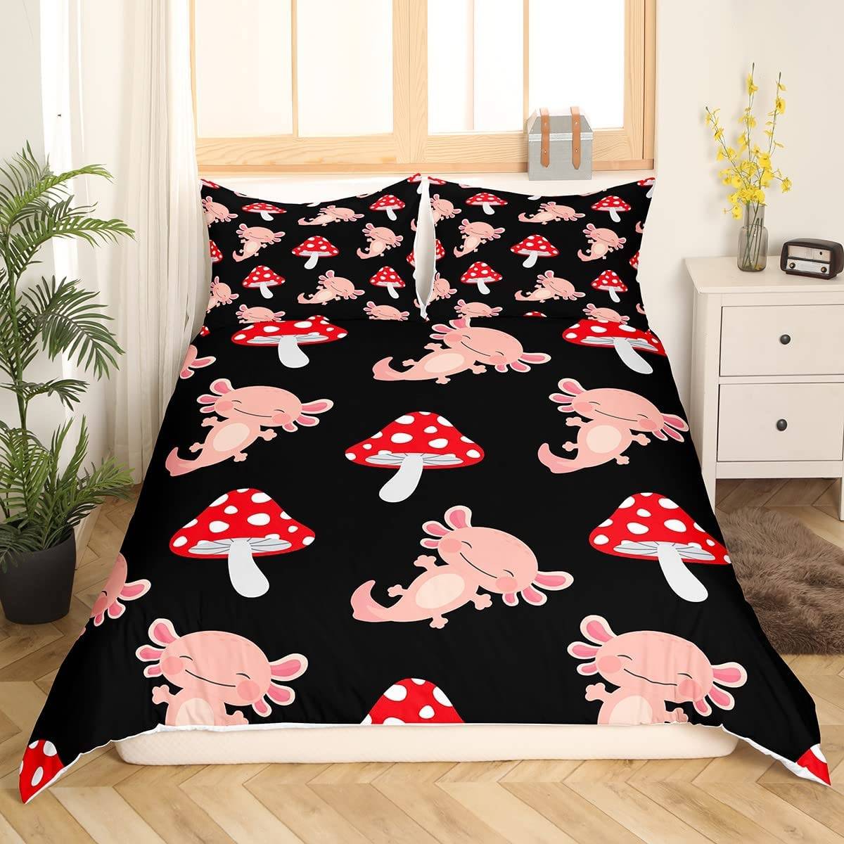 Sött Axolotl Sängklädesset För Pojkar Flickor Kawaii Reptiler Djur Täcke Örngott Tvilling King Size Havsliv Axolotl Påslakan AU King(245x210cm)