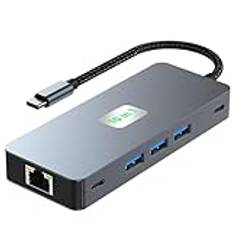 YMY USB C till dubbel skärm dockningsstation, USB C till dubbel HDMI multiportadapter 4K@60Hz (10 i 1 2HDMI 4K60Hz+ RJ45), YMY-DS1001