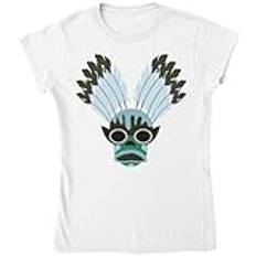 Läskig färgglad indisk mask med fjädrar dam t-shirt vit, Vitt, S