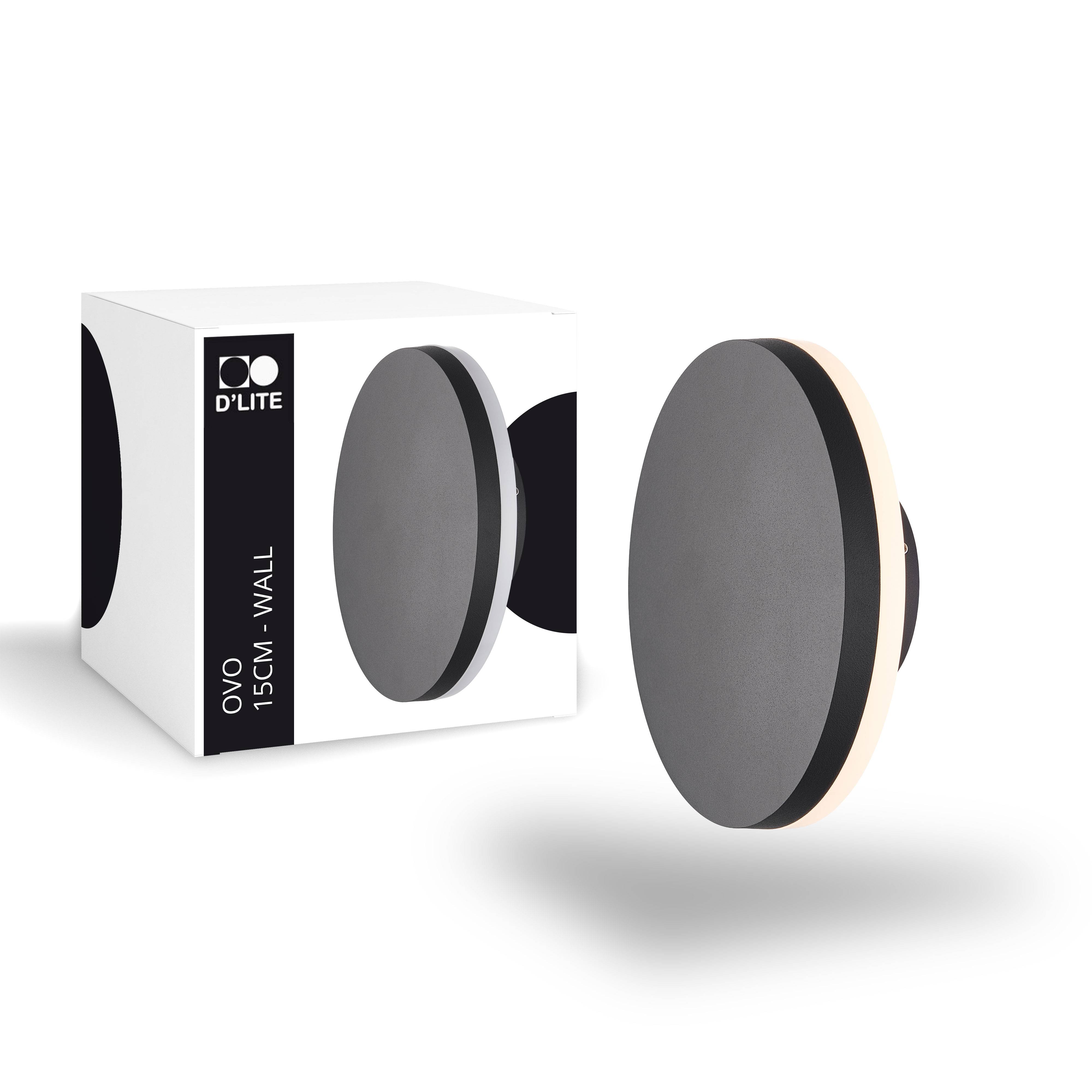 D'Lite Vægbelysning Ovo Sort 7W 400lm - 830 Varm Hvid | IP54 - 15cm