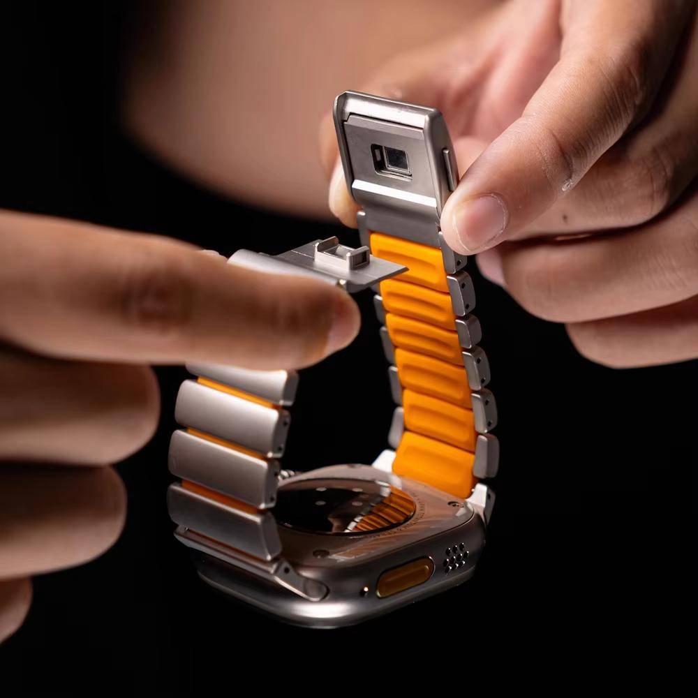 Metallarmband för Apple Watch band 40mm 44mm 45mm 46mm Titan+Gummi correa Armband iWatch serie 9 7 8 se 10 11 ultra 2 3 49mm