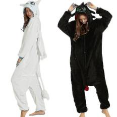 Tandløs Drage Hvid Sort Onesie Voksen Unisex Flanel Pyjamas Anime Cosplay Træn din Nat Fury Sovetøj V Yz Black XL  176*185cm