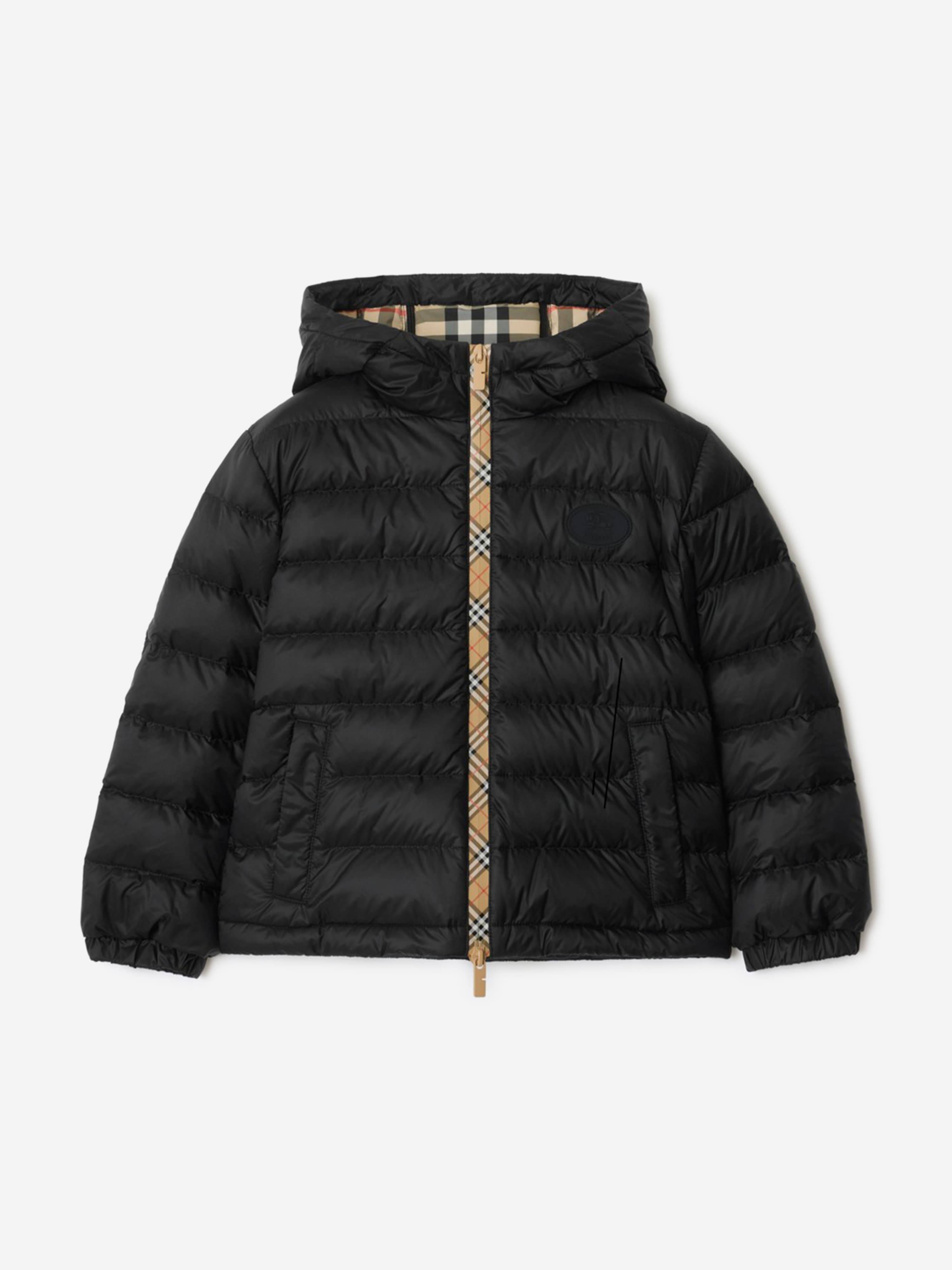 Burberry Boys Check Trim Henry Puffer Jacket in Black - Black / 12 Yrs (12 Yrs)