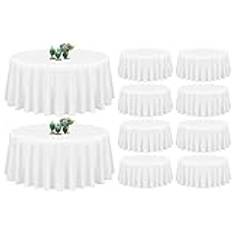 Showgeous 10 pack vit rund bordsduk 90 tum rund bordsduk polyester bordsdukar rund tvättbar tyg bordsöverdrag för bröllopsbankett Restaurang bufféfester och camping