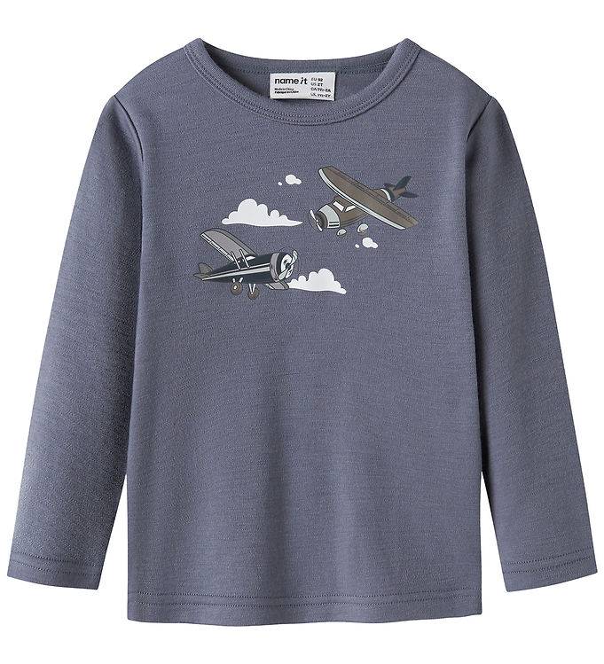 Name It Tröja - Ull - NmmWillitus - Folkstone Grey/Flygplan - Name It - 3 år (98) - Tröja