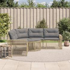 vidaXL havesofa med hynder og fodskammel L-formet polyrattan beige