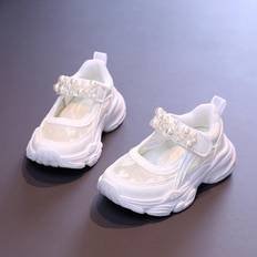 Girls Tennis Shoes Mesh Hollowed Summer New Children Solid Color Pearl Sports Shoes Kids Princess Sneakers Cute Heart 26 vit