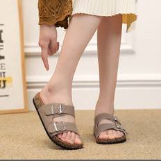Modetrend Spänne Platta Tofflor Semester Stil Sommar Herr Och Kvinnors Strand Spänne Fritid utomhus Tofflor - Kaki - EUR36,EUR37,EUR38,EUR39,EUR40,EUR41,EUR42,EUR43,EUR44,EUR45,EUR46
